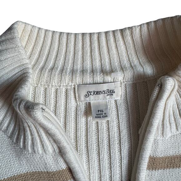 St. John's Bay Brown Zip Sweater PXL 100% Cotton Vintage Y2K Ribbed Knit - Picture 2 of 8